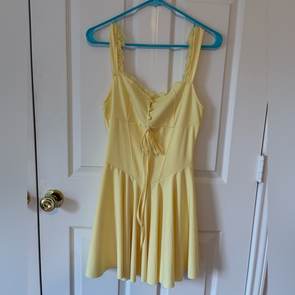 Yellow Mini Dress with Lace Trim